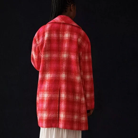 Avec Les Filles Pink Plaid Blazer Coat Maximalist Cozy Winter Anthropologie - Picture 2 of 11